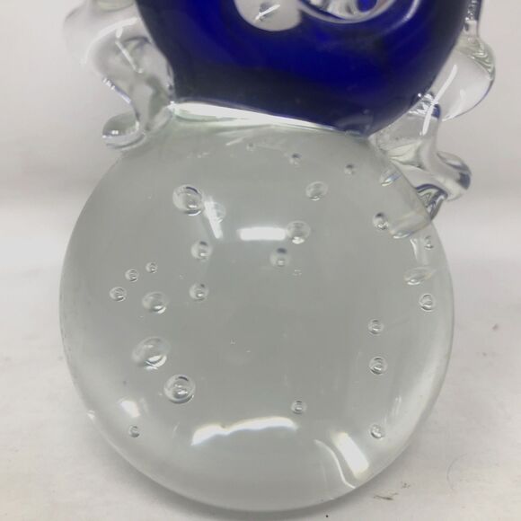 Art Glass Seahorse Paperweight Cobalt Blue Bullicante Bubbles 7" Beachy Coastal - Picture 7 of 11